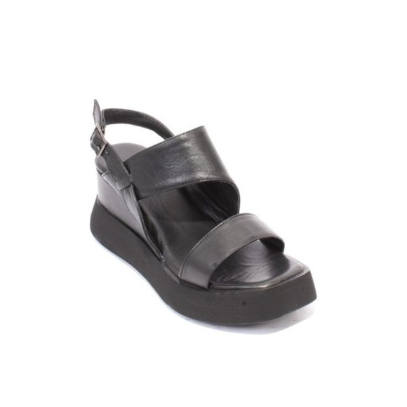 WOz 2566 Black Leather Summer Platform Slingbacks Sandals Shoes - Picture 1 of 8